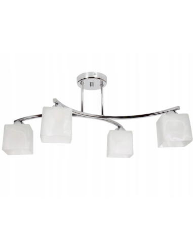 Nowoczesny plafon Canis w srebrze z czterema mlecznymi kloszami - eleganckie oświetlenie do różnych wnętrz