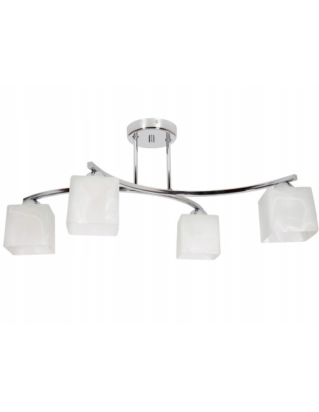 Nowoczesny plafon Canis w srebrze z czterema mlecznymi kloszami - eleganckie oświetlenie do różnych wnętrz