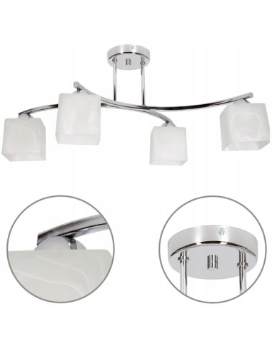 Nowoczesny plafon Canis w srebrze z czterema mlecznymi kloszami - eleganckie oświetlenie do różnych wnętrz