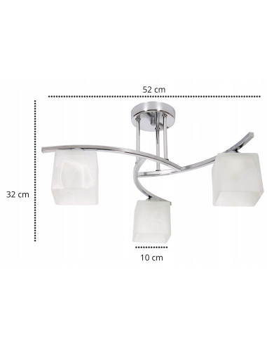 Nowoczesny plafon sufitowy Dasti 3 - srebrny, z 3 białymi kloszami, idealny do korytarza i różnych wnętrz