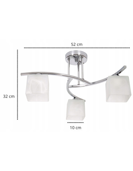 Nowoczesny plafon sufitowy Dasti 3 - srebrny, z 3 białymi kloszami, idealny do korytarza i różnych wnętrz
