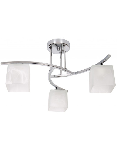 Nowoczesny plafon sufitowy Dasti 3 - srebrny, z 3 białymi kloszami, idealny do korytarza i różnych wnętrz