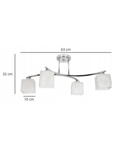 Nowoczesny plafon Canis w srebrze z czterema mlecznymi kloszami - eleganckie oświetlenie do różnych wnętrz
