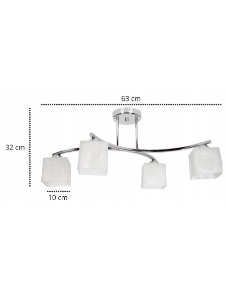 Nowoczesny plafon Canis w srebrze z czterema mlecznymi kloszami - eleganckie oświetlenie do różnych wnętrz