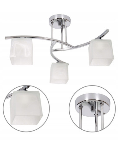 Nowoczesny plafon sufitowy Dasti 3 - srebrny, z 3 białymi kloszami, idealny do korytarza i różnych wnętrz