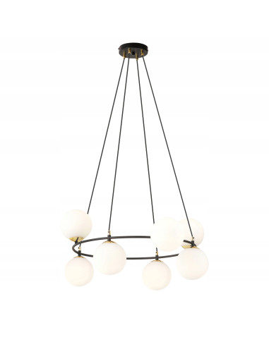 Lampa wisząca AZURA 8-biegunowa w białych kloszach ze złotymi detalami - elegancja do salonu i biura