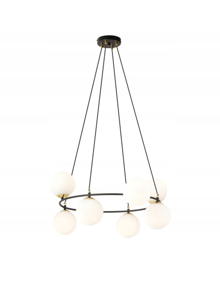 Lampa wisząca AZURA 8-biegunowa w białych kloszach ze złotymi detalami - elegancja do salonu i biura