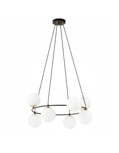 Lampa wisząca AZURA 8-biegunowa w białych kloszach ze złotymi detalami - elegancja do salonu i biura