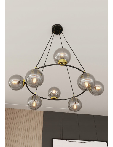 Lampa wisząca AZURA 8 - elegancja w minimalistycznym stylu z dymionymi kloszami do nowoczesnych wnętrz