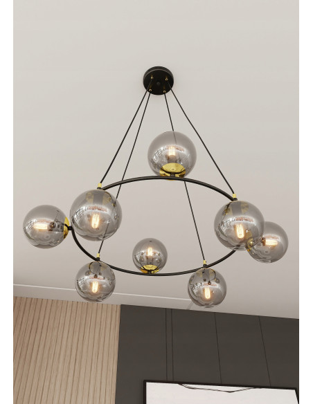 Lampa wisząca AZURA 8 - elegancja w minimalistycznym stylu z dymionymi kloszami do nowoczesnych wnętrz