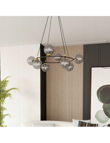 Lampa wisząca AZURA 8 - elegancja w minimalistycznym stylu z dymionymi kloszami do nowoczesnych wnętrz