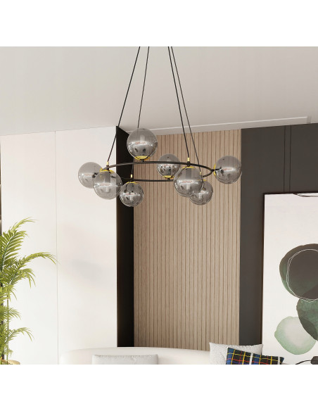 Lampa wisząca AZURA 8 - elegancja w minimalistycznym stylu z dymionymi kloszami do nowoczesnych wnętrz