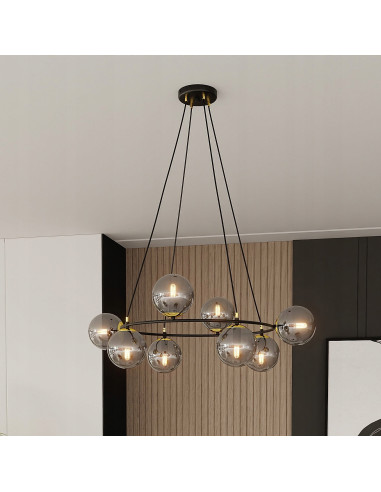 Lampa wisząca AZURA 8 - elegancja w minimalistycznym stylu z dymionymi kloszami do nowoczesnych wnętrz