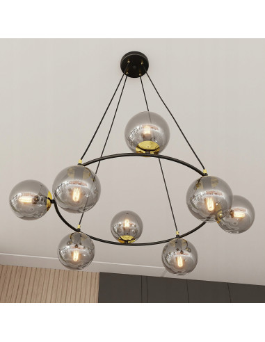 Lampa wisząca AZURA 8 - elegancja w minimalistycznym stylu z dymionymi kloszami do nowoczesnych wnętrz