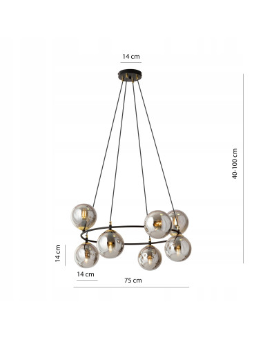 Lampa wisząca AZURA 8 - elegancja w minimalistycznym stylu z dymionymi kloszami do nowoczesnych wnętrz