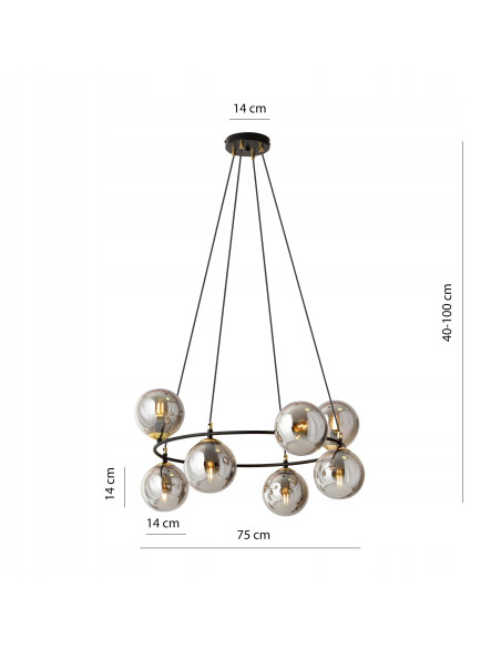 Lampa wisząca AZURA 8 - elegancja w minimalistycznym stylu z dymionymi kloszami do nowoczesnych wnętrz