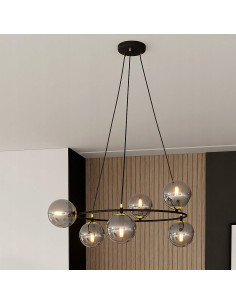 Lampa Wisząca Azura 6 - Nowoczesny Klosz z Dymionym Szkłem i Złotymi Akcentami do Eleganckich Wnętrz