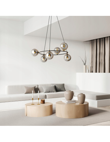 Lampa Wisząca Azura 6 - Nowoczesny Klosz z Dymionym Szkłem i Złotymi Akcentami do Eleganckich Wnętrz