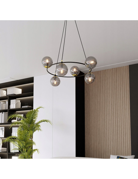 Lampa Wisząca Azura 6 - Nowoczesny Klosz z Dymionym Szkłem i Złotymi Akcentami do Eleganckich Wnętrz