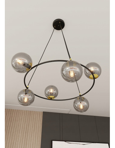 Lampa Wisząca Azura 6 - Nowoczesny Klosz z Dymionym Szkłem i Złotymi Akcentami do Eleganckich Wnętrz