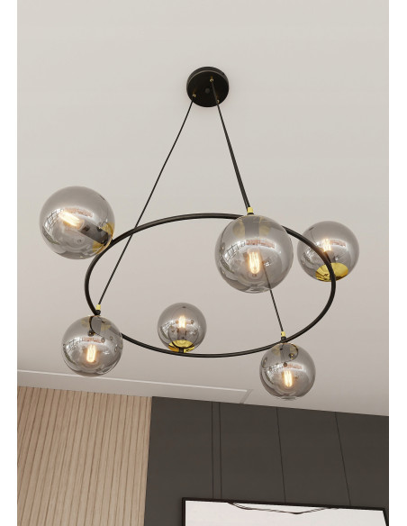 Lampa Wisząca Azura 6 - Nowoczesny Klosz z Dymionym Szkłem i Złotymi Akcentami do Eleganckich Wnętrz