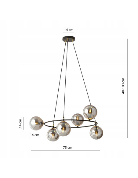 Lampa Wisząca Azura 6 - Nowoczesny Klosz z Dymionym Szkłem i Złotymi Akcentami do Eleganckich Wnętrz