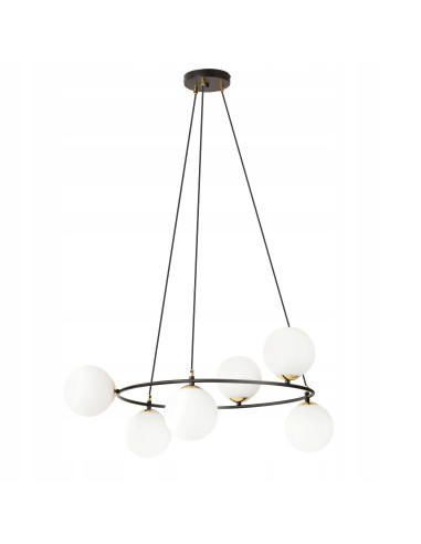 Lampa wisząca AZURA w czerni i złocie z białymi kloszami - nowoczesny design do eleganckiego wnętrza