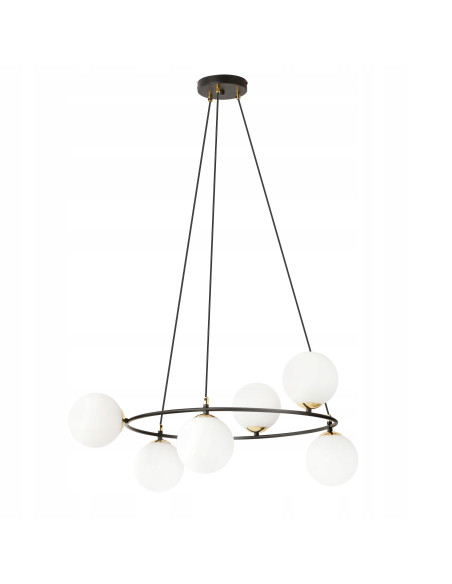 Lampa wisząca AZURA w czerni i złocie z białymi kloszami - nowoczesny design do eleganckiego wnętrza