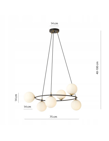 Lampa wisząca AZURA w czerni i złocie z białymi kloszami - nowoczesny design do eleganckiego wnętrza