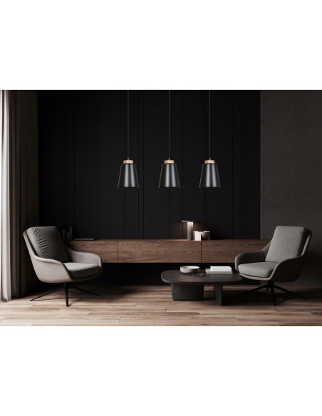 Lampa Wisząca BOLERO 3 BLACK w Stylu Skandynawskim z Regulacją Wysokości do Jadalni i Kuchni
