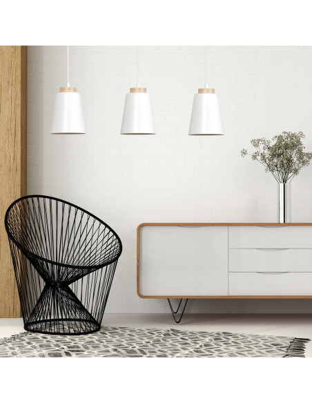 Lampa wisząca BOLERO 3 - elegancka, skandynawska lampa z metalowymi elementami i 3 punktami świetlnymi do wnętrz.