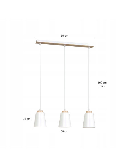 Lampa wisząca BOLERO 3 - elegancka, skandynawska lampa z metalowymi elementami i 3 punktami świetlnymi do wnętrz.