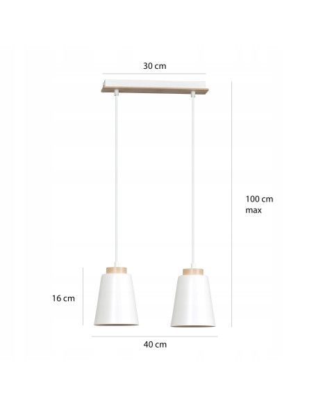 Lampa skandynawska BOLERO 2 - podwójne oświetlenie E27 do salonu, kuchni i biura z metalowymi kloszami