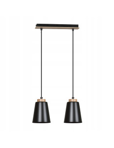 Lampa wisząca BOLERO w stylu skandynawskim, czarna z drewnianymi akcentami, 2-punktowa E27 do nowoczesnych wnętrz