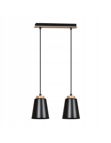 Lampa wisząca BOLERO w stylu skandynawskim, czarna z drewnianymi akcentami, 2-punktowa E27 do nowoczesnych wnętrz