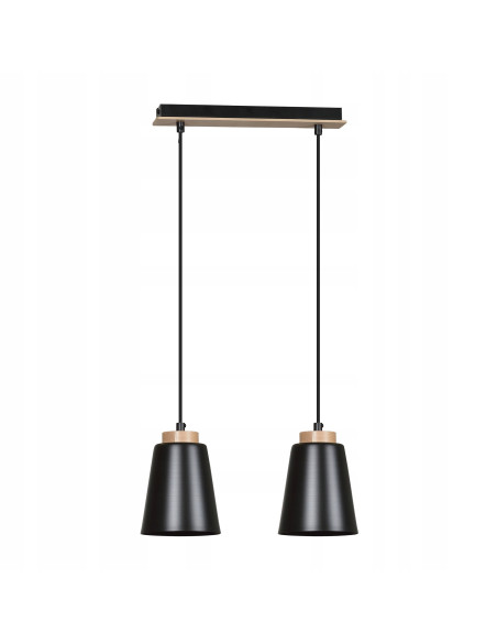 Lampa wisząca BOLERO w stylu skandynawskim, czarna z drewnianymi akcentami, 2-punktowa E27 do nowoczesnych wnętrz