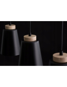 Lampa wisząca BOLERO w stylu skandynawskim, czarna z drewnianymi akcentami, 2-punktowa E27 do nowoczesnych wnętrz 2