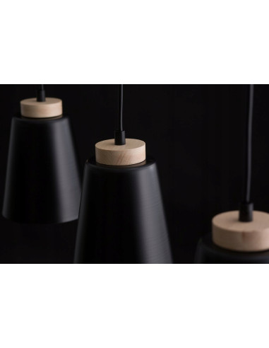 Lampa wisząca BOLERO w stylu skandynawskim, czarna z drewnianymi akcentami, 2-punktowa E27 do nowoczesnych wnętrz