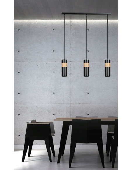 Loftowa lampa sufitowa AKARI 3 tuby w czerni i beżu – nowoczesne oświetlenie do kuchni i jadalni