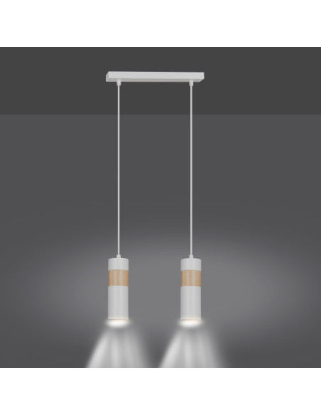 Lampa wisząca Akari 2 w stylu loftowym z drewnianymi akcentami - biała, 2 punkty świetlne, idealna do nowoczesnych wnętrz