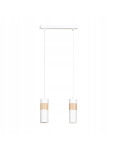 Lampa wisząca Akari 2 w stylu loftowym z drewnianymi akcentami - biała, 2 punkty świetlne, idealna do nowoczesnych wnętrz