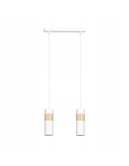 Lampa wisząca Akari 2 w stylu loftowym z drewnianymi akcentami - biała, 2 punkty świetlne, idealna do nowoczesnych wnętrz