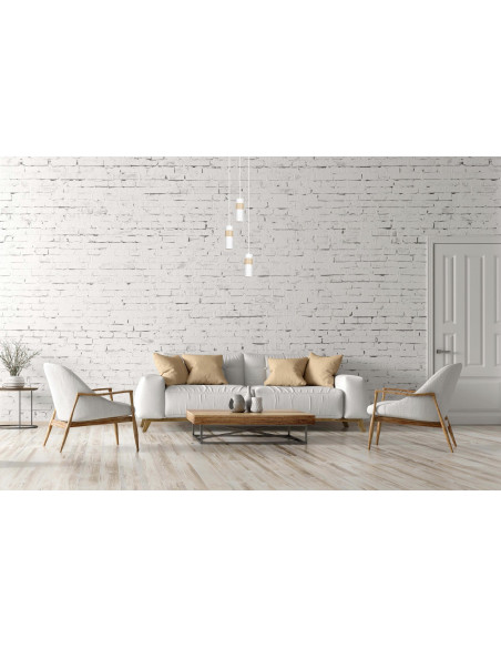 Lampa wisząca Akari 2 w stylu loftowym z drewnianymi akcentami - biała, 2 punkty świetlne, idealna do nowoczesnych wnętrz