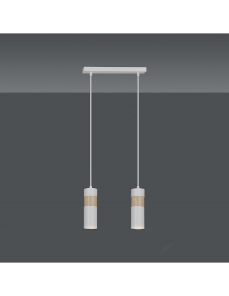 Lampa wisząca Akari 2 w stylu loftowym z drewnianymi akcentami - biała, 2 punkty świetlne, idealna do nowoczesnych wnętrz