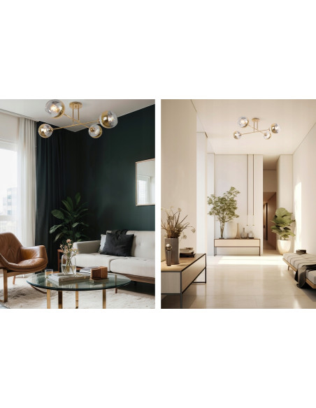 Lampa sufitowa Asturia 4 w złocie - elegancki plafon glamour do nowoczesnych wnętrz i stylowych aranżacji
