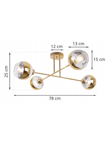 Lampa sufitowa Asturia 4 w złocie - elegancki plafon glamour do nowoczesnych wnętrz i stylowych aranżacji