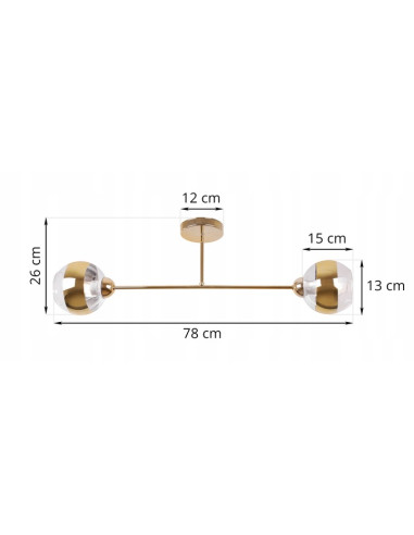 Lampa sufitowa Asturia 2 - nowoczesny plafon glamour z złotymi kloszami, elegancka dekoracja do salonu i jadalni.