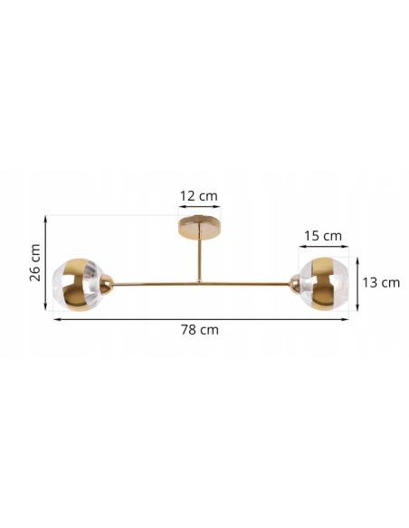 Lampa sufitowa Asturia 2 - nowoczesny plafon glamour z złotymi kloszami, elegancka dekoracja do salonu i jadalni.