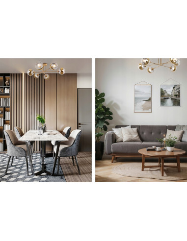 Lampa sufitowa Asturia 2 - nowoczesny plafon glamour z złotymi kloszami, elegancka dekoracja do salonu i jadalni.