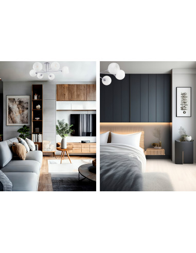 Lampa sufitowa ASTURIA 6 - nowoczesny design z matowymi kloszami, idealna do eleganckich wnętrz i różnych pomieszczeń.